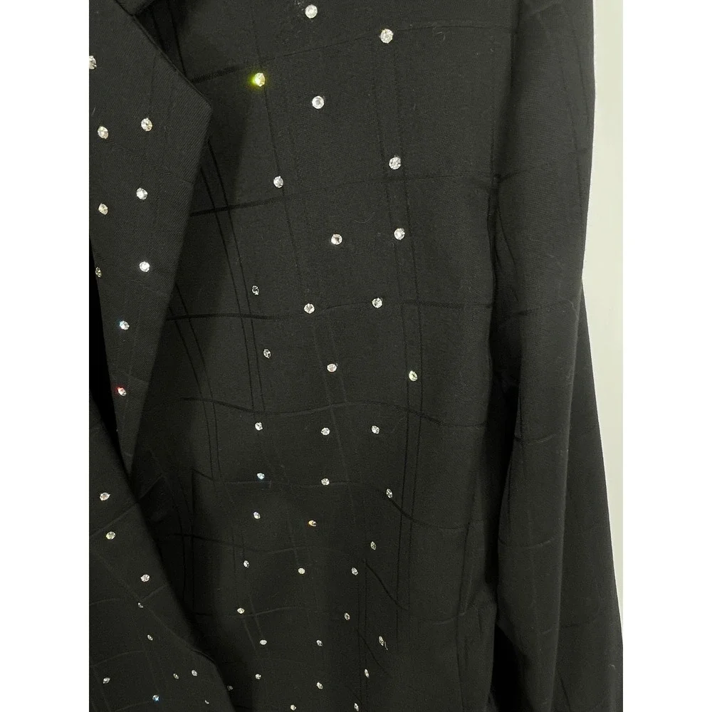 Criscione Women Blazer L Jacket Black Rhinestone Sparkle Grid Evening Dressy